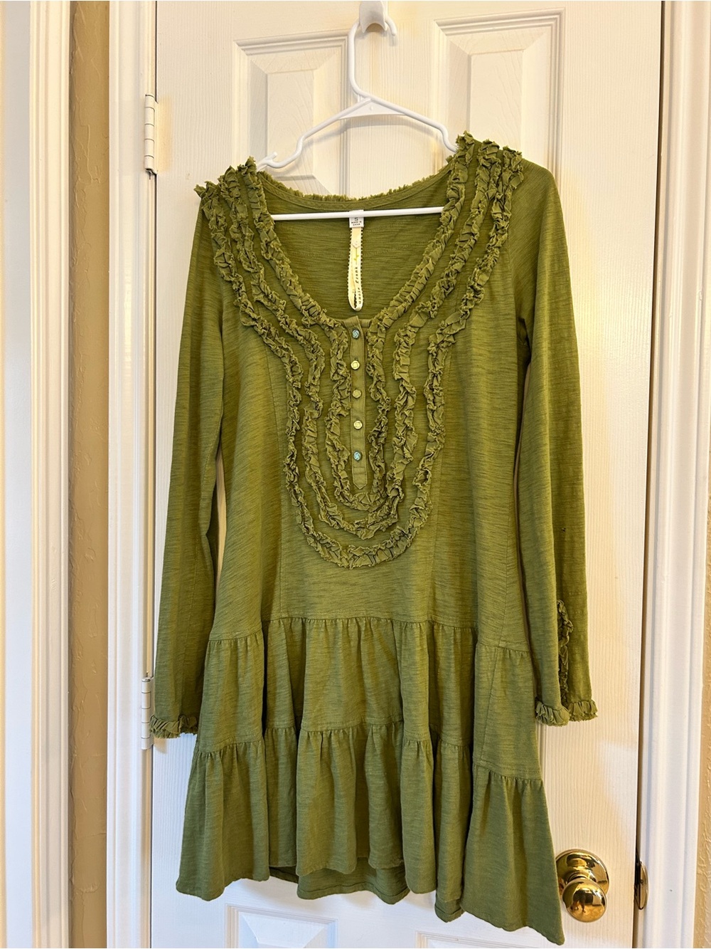 NWOT Uncle Frank Olive Green Tiered Cotton Babydoll /Mini Dress in Size Small